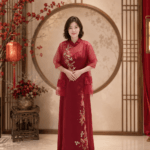 紅色改良旗袍高雅金刺繡晚宴媽媽禮服