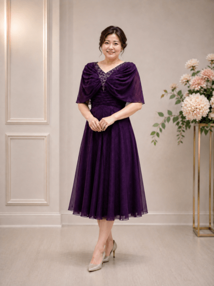紫色金蔥碎鑽短媽媽禮服晚宴媽媽禮服