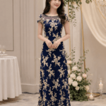 藏藍金花亮片媽媽禮服