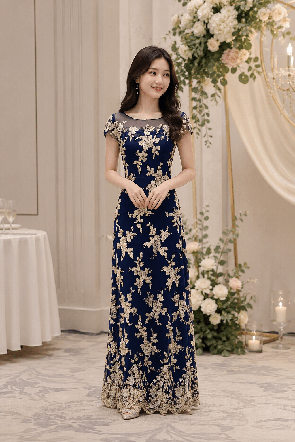 藏藍金花亮片媽媽禮服 藏藍金花亮片媽媽禮服