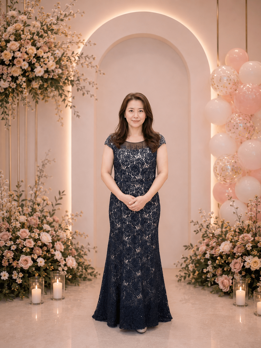 深藍水鑽修身蕾絲裙襬高雅晚宴媽媽禮服 深藍水鑽修身蕾絲裙襬高雅晚宴媽媽禮服