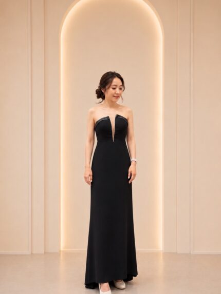 黑色v領胸口星鑽低調奢華現代風媽媽禮服
