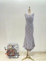 灰色蕾絲碎鑽魚尾媽媽禮服