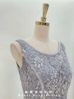 灰色蕾絲碎鑽魚尾媽媽禮服