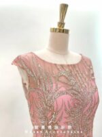 玫瑰粉金蔥流線收腰媽媽禮服