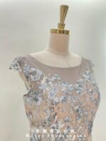 膚底銀花亮片包袖媽媽禮服