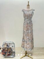 膚底銀花亮片包袖媽媽禮服