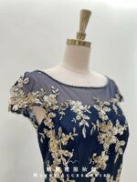 藏藍金花亮片媽媽禮服