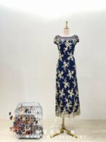 藏藍金花亮片媽媽禮服