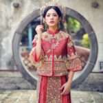 棗紅釘金珠繡流線浮花龍鳳掛