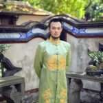 草綠立體龍鳳刺繡古裝