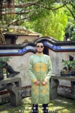 草綠立體龍鳳刺繡古裝