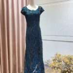 祖母綠刺繡細珠流線媽媽禮服