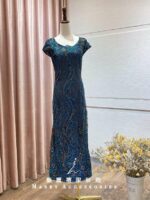 祖母綠刺繡細珠流線媽媽禮服