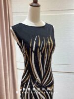 黑白金線亮片肩袖媽媽禮服