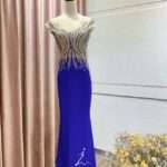 寶藍緞面襯膚流線媽媽禮服