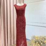 玫瑰紅滿版緹花魚尾媽媽禮服