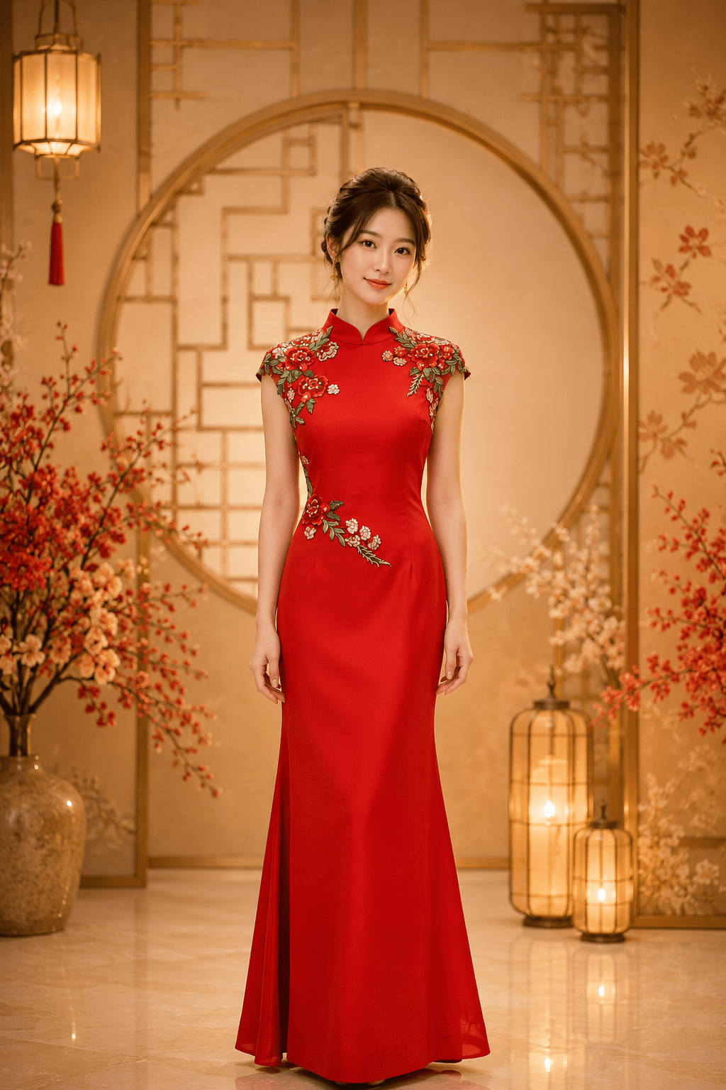 正紅繡花包袖旗袍媽媽禮服 正紅繡花包袖旗袍媽媽禮服