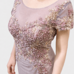 薰衣草紫色刺繡花媽媽禮服