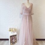 粉櫻色五分袖水晶系晚宴媽媽禮服