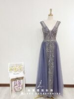 雙肩V領水晶系晚宴媽媽禮服