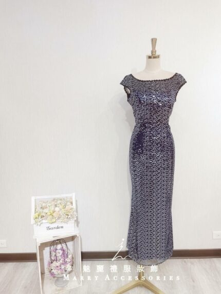 深藍色亮片系晚宴媽媽禮服