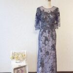 深藍色日系刺繡晚宴媽媽禮服