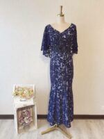 深藍色日系水袖晚宴媽媽禮服