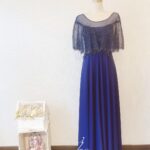 深藍色水晶肩紗晚宴媽媽禮服