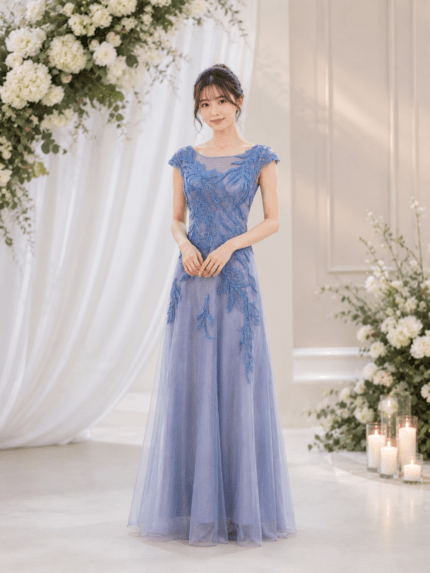 典雅優美水藍色超美灰紗媽媽禮服