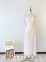 粉膚色抹胸蕾絲晚宴媽媽禮服