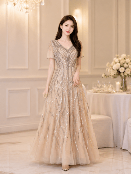金色珠鑽超閃亮飄逸媽媽禮服