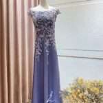 浪漫紫藤花A字裙媽媽禮服