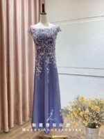 浪漫紫藤花A字裙媽媽禮服