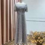 鉛灰繡花細珠蕾絲媽媽禮服