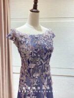 浪漫紫藤花A字裙媽媽禮服