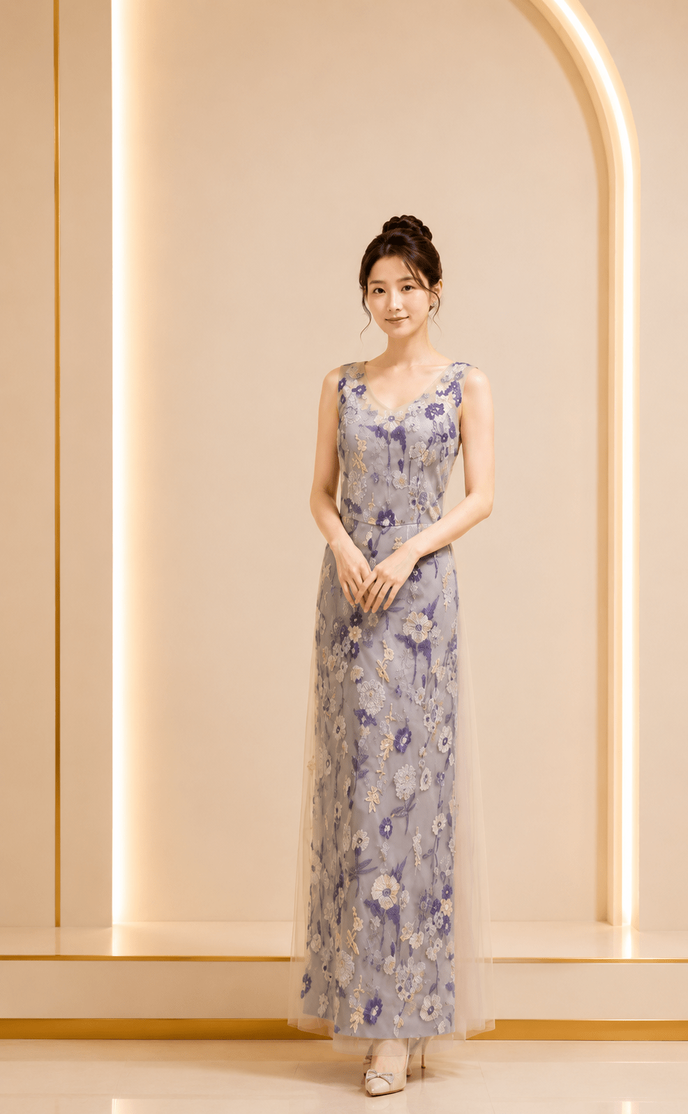 嫩粉小碎藍花媽媽禮服 嫩粉小碎藍花媽媽禮服