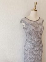 銀灰色管珠蕾絲晚宴媽媽禮服