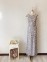 銀灰色管珠蕾絲晚宴媽媽禮服