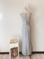 銀灰色刺繡蕾絲晚宴媽媽禮服