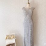 銀灰色刺繡蕾絲晚宴媽媽禮服