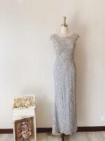 銀灰色刺繡蕾絲晚宴媽媽禮服