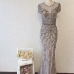 銀灰色管珠蕾絲抹胸晚宴媽媽禮服