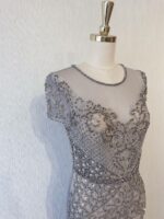 銀灰色管珠蕾絲抹胸晚宴媽媽禮服