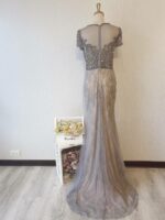 銀灰色管珠蕾絲抹胸晚宴媽媽禮服