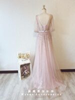 粉櫻色五分袖水晶系晚宴媽媽禮服