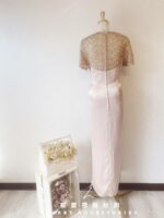 粉膚色緞料包肩袖晚宴媽媽禮服