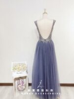 雙肩V領水晶系晚宴媽媽禮服