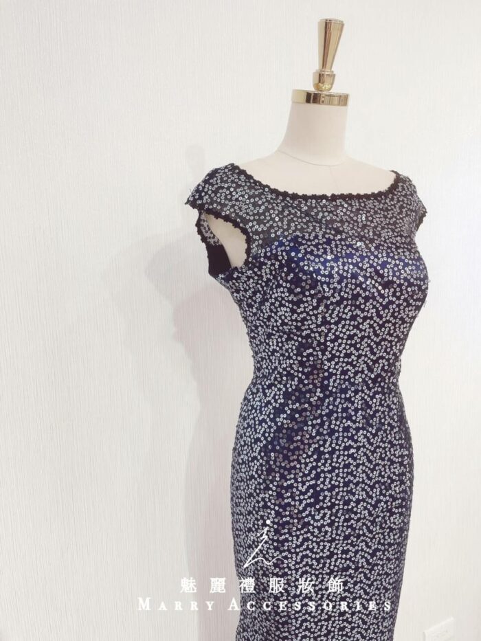 深藍色亮片系晚宴媽媽禮服