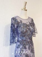 深藍色日系刺繡晚宴媽媽禮服